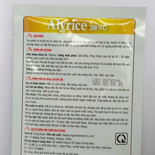 ALYRICE 200WG – Thuốc trừ cỏ hậu nảy mầm cho lúa