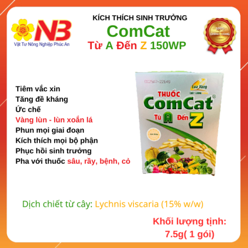 (KTST) Hộp 10 gói Comcat 7,55 gam (chính hiệu lúa vàng- kích thích tăng trưởng cây trồng)- VTNN Năm Bưu